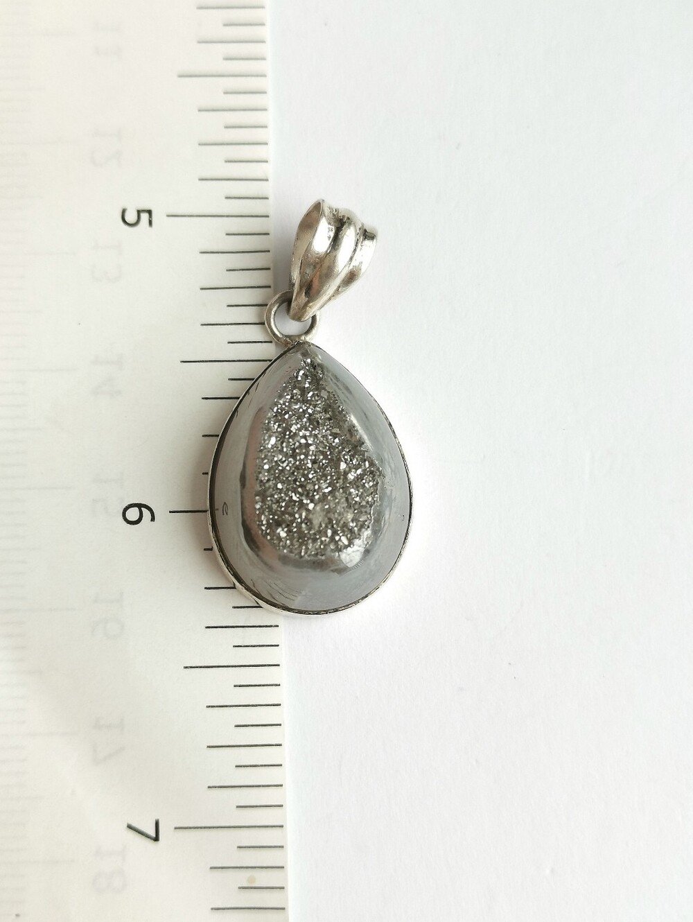 Vintage Modernist sterling silver druzy quartz pendant necklace - Picture 6 of 10